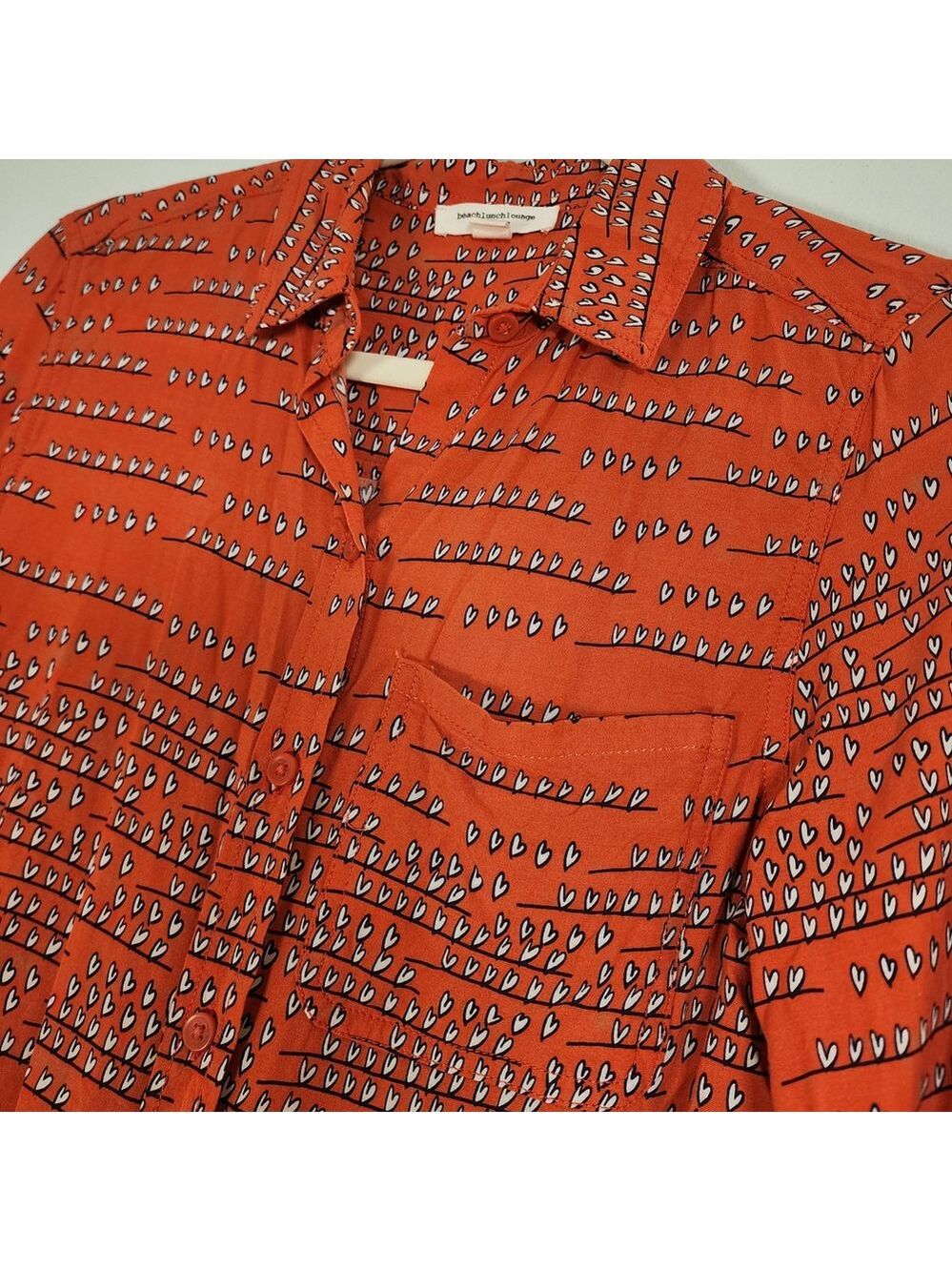 Beachlunchlounge‎ Orange Heart Print Button Down Shirt M Viscose Boho